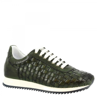 Sneakers casual da uomo fatte a mano in pelle di vitello intrecciata verde