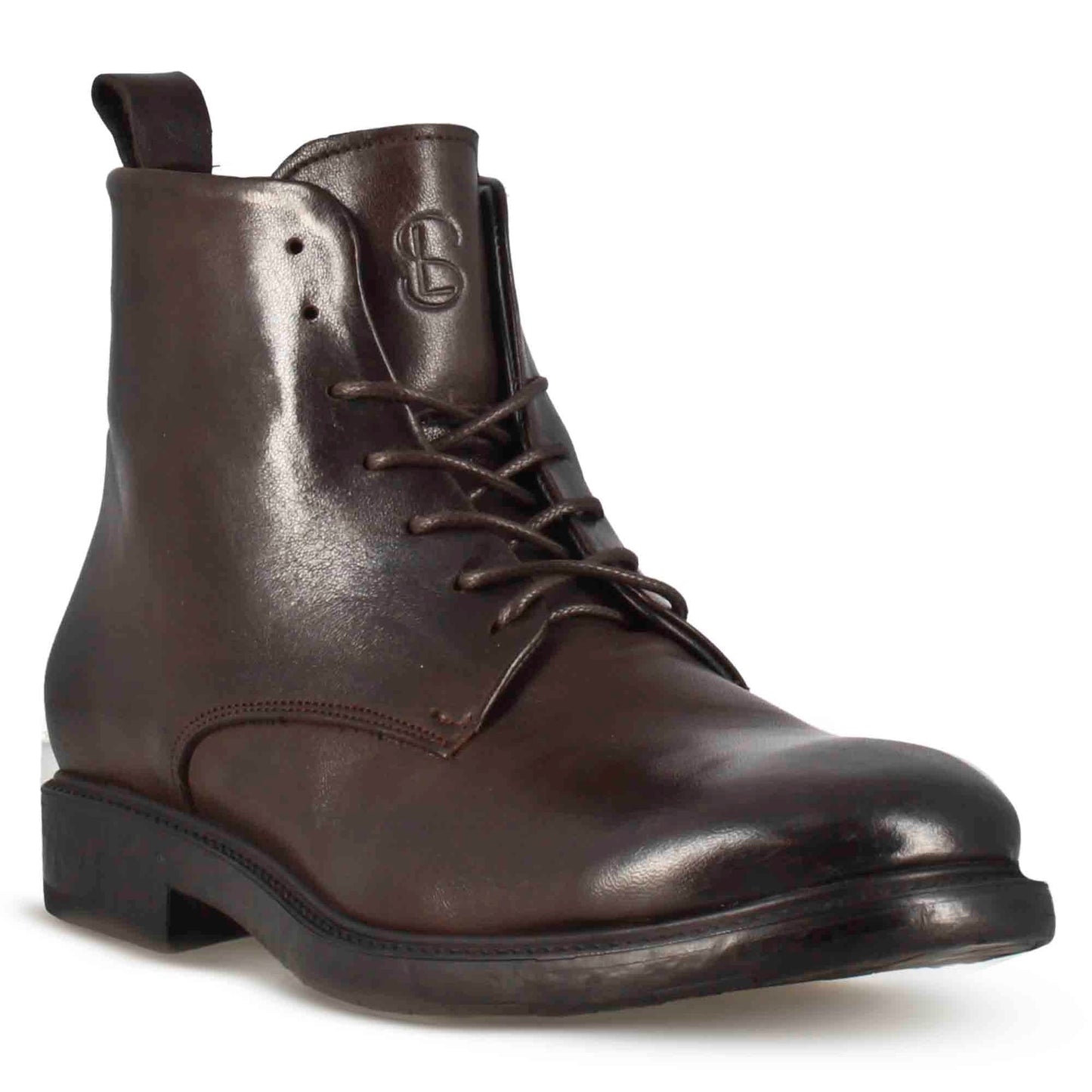 Men's ankle boots in smooth leather with laces and leather sole