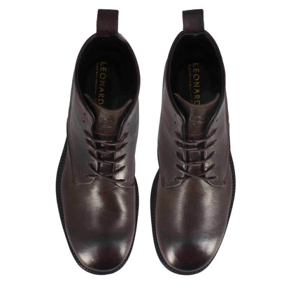 Men's ankle boots in smooth leather with laces and leather sole