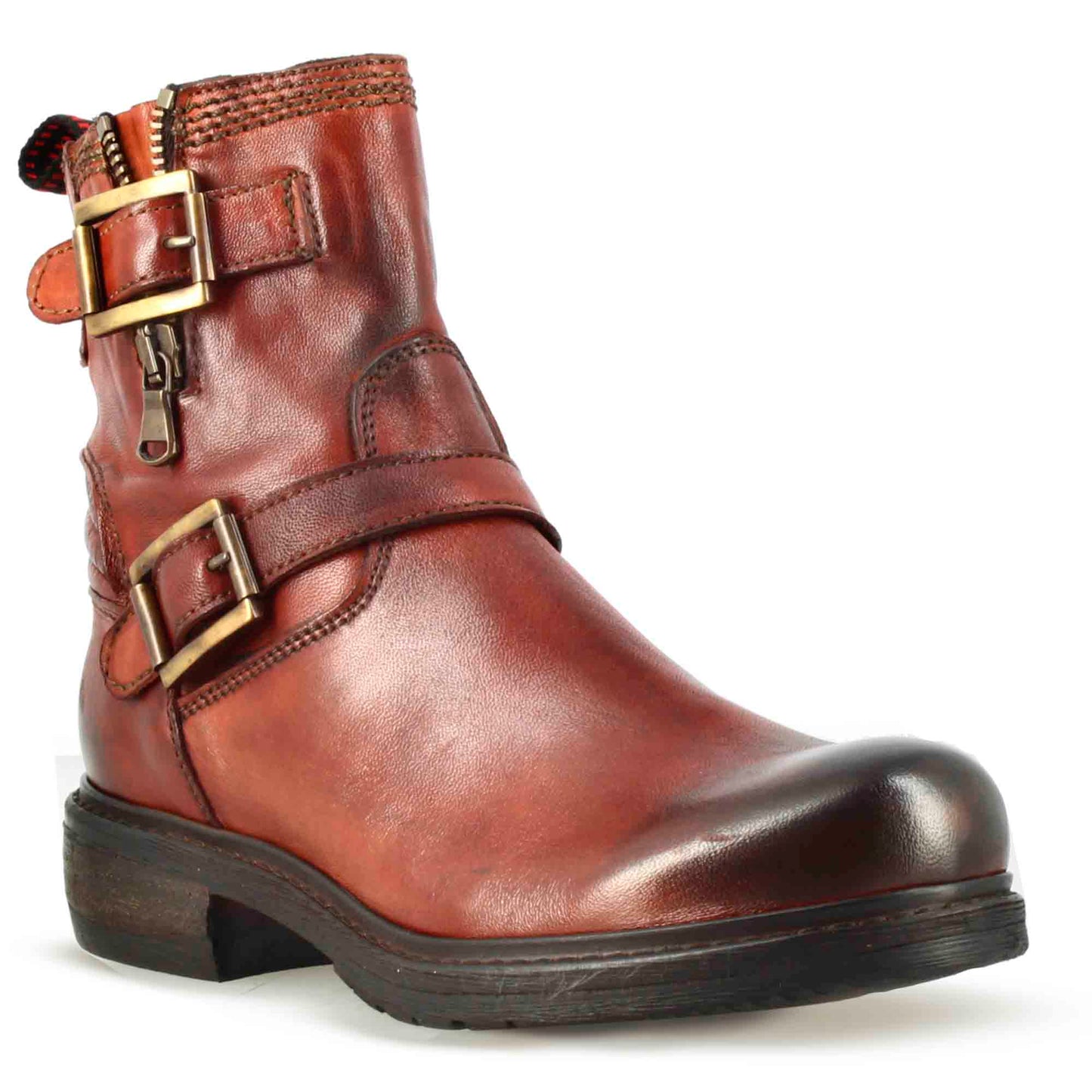 Stivaletto da donna con doppia fibbia in vera pelle