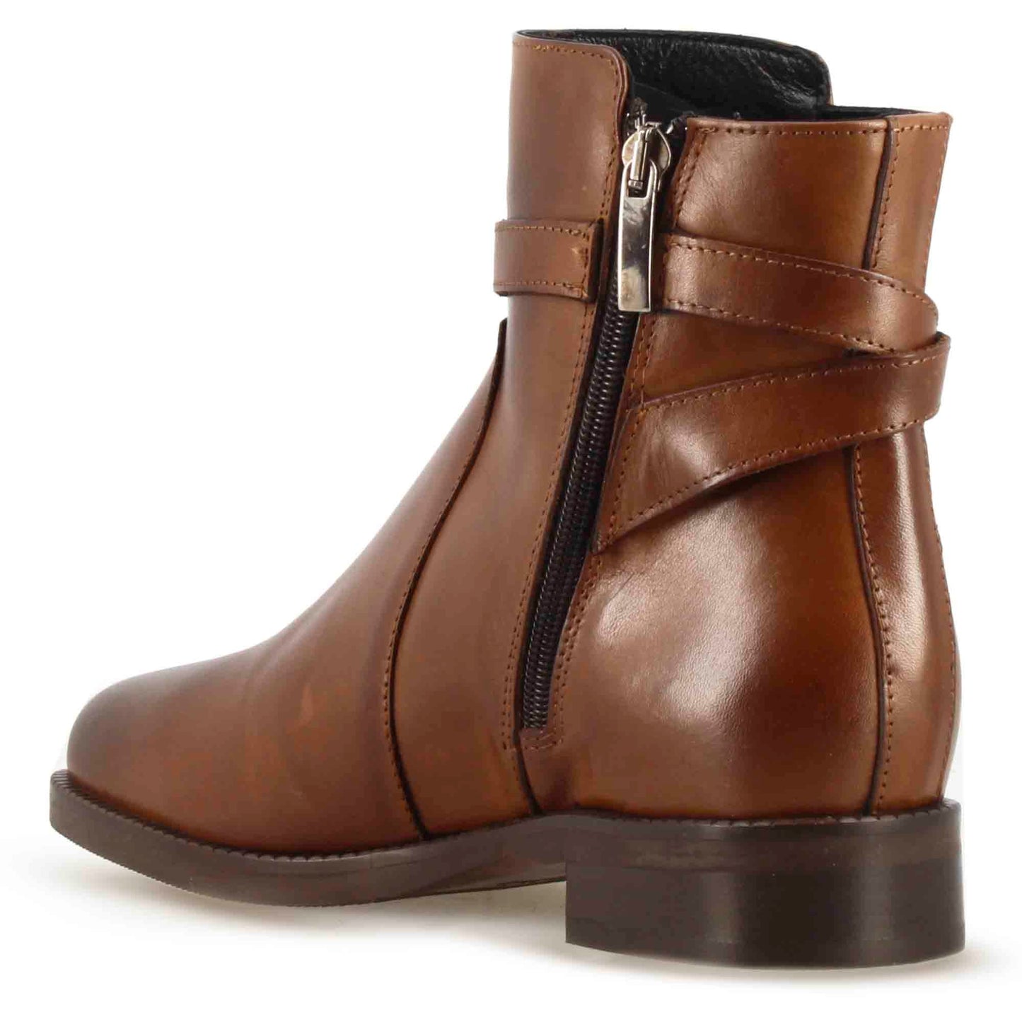Women's leather ankle boot with decorative ankle buckle
