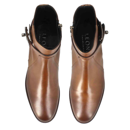Women's leather ankle boot with decorative ankle buckle