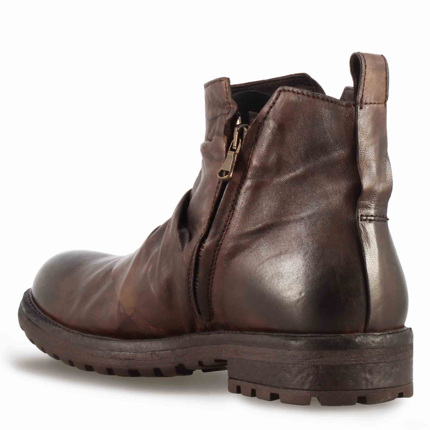 Men's ankle boot with dark brown leather curl
