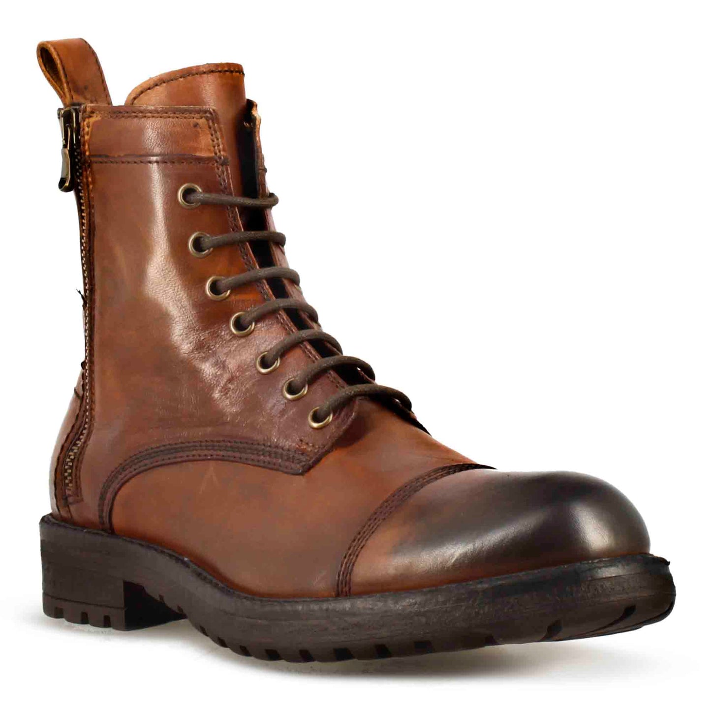 Grey leather amphibian with lace-up and double zip