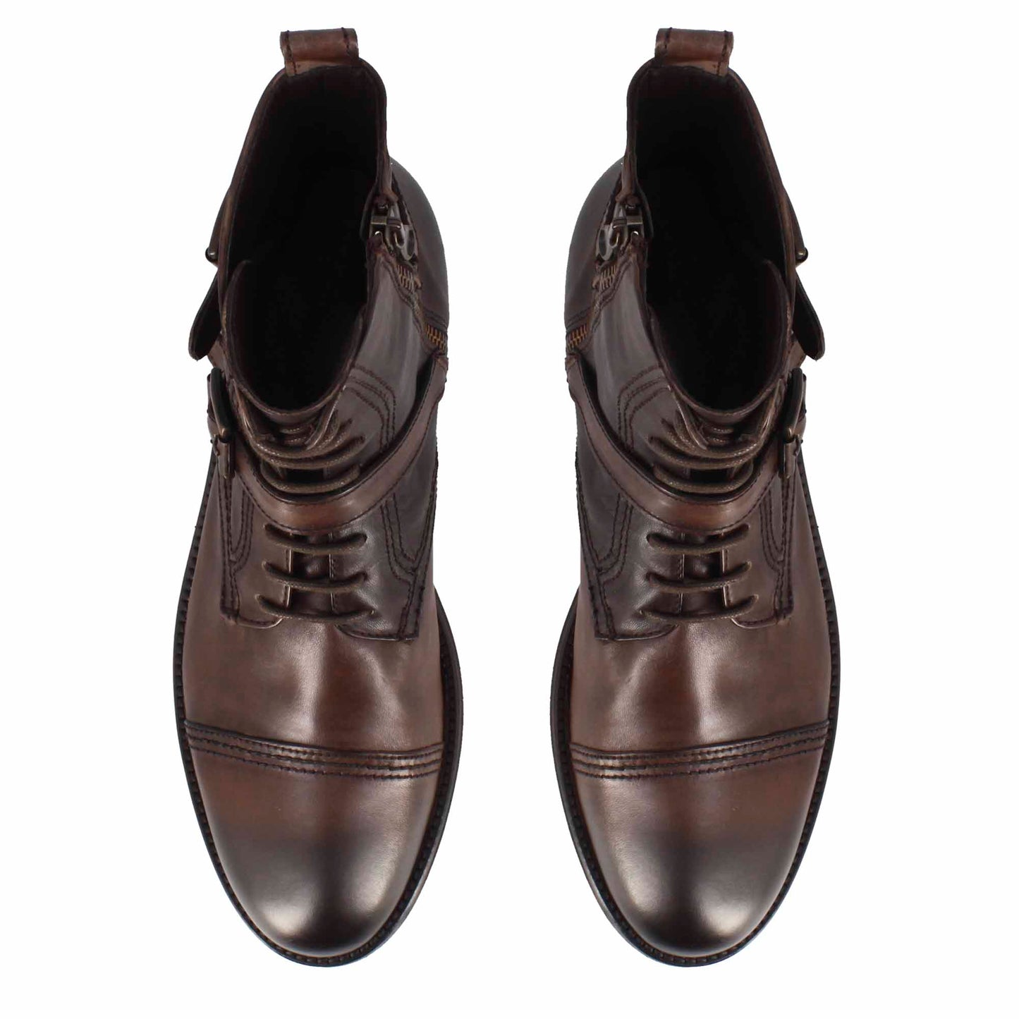 Amphibian with patent leather buckles and rubber sole