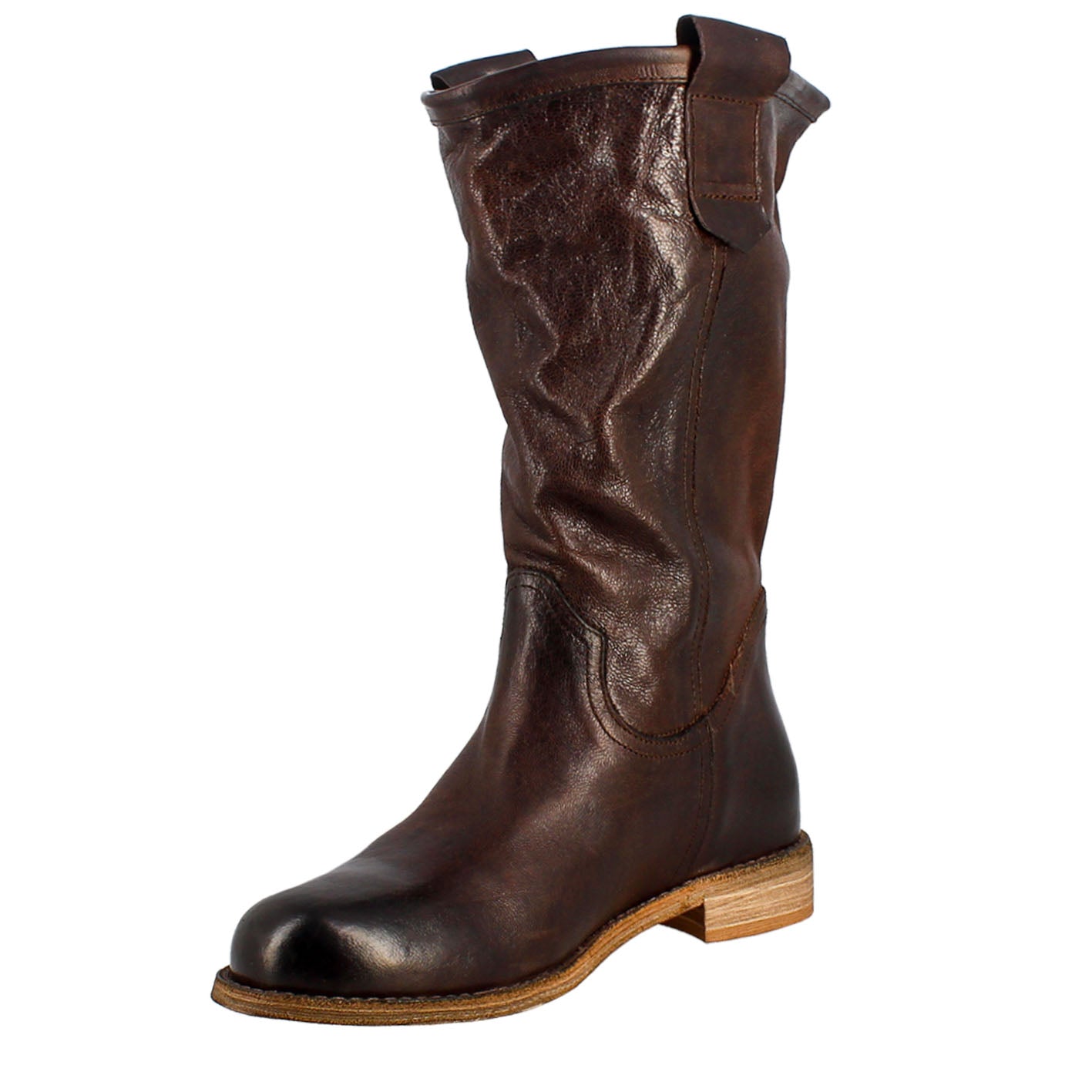 Stivale da donna altezza polpaccio in pelle vintage colore cuoio sfoderato