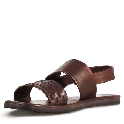 Men's sandal with semi-woven leather buckle