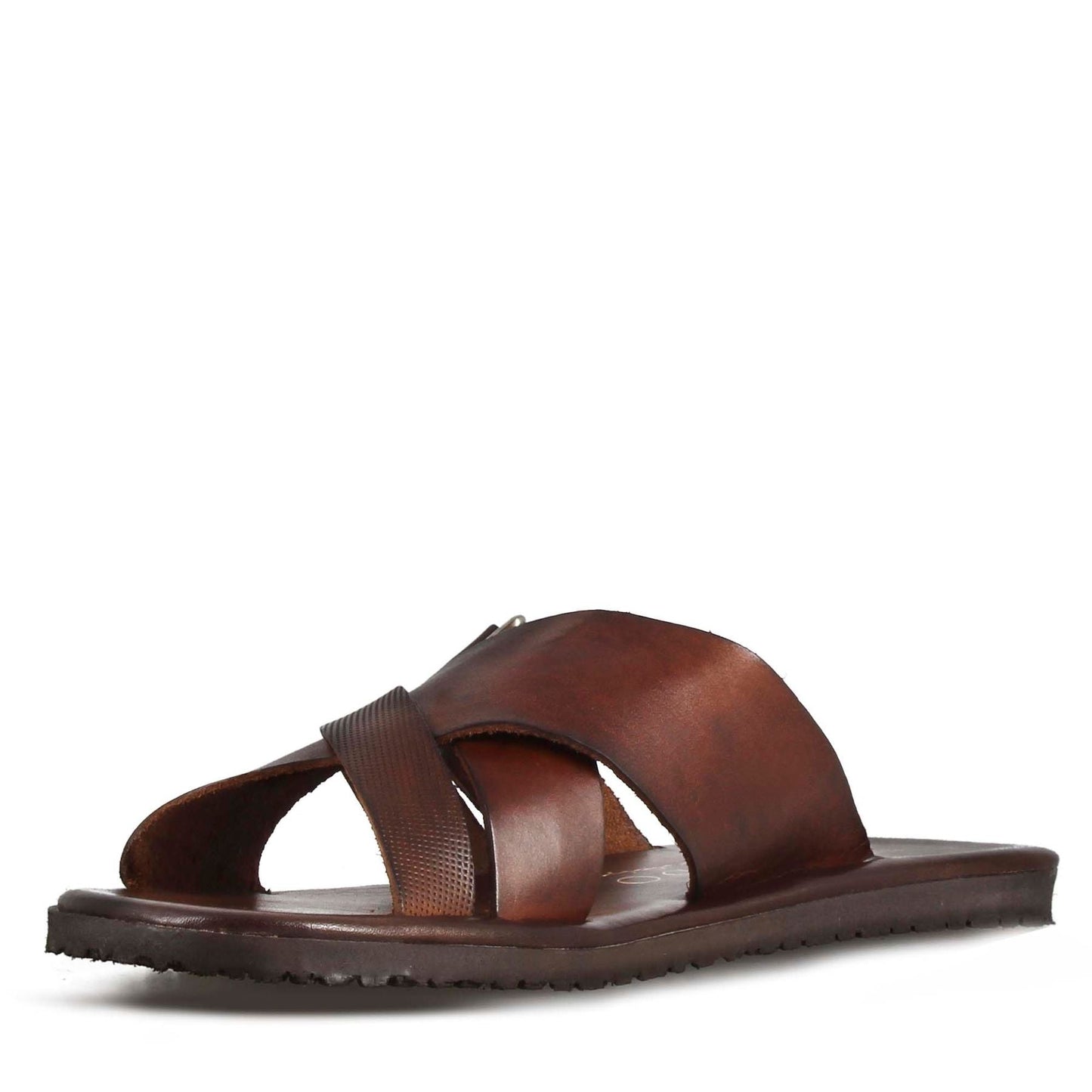 Men's three-strap leather sandal with buckle